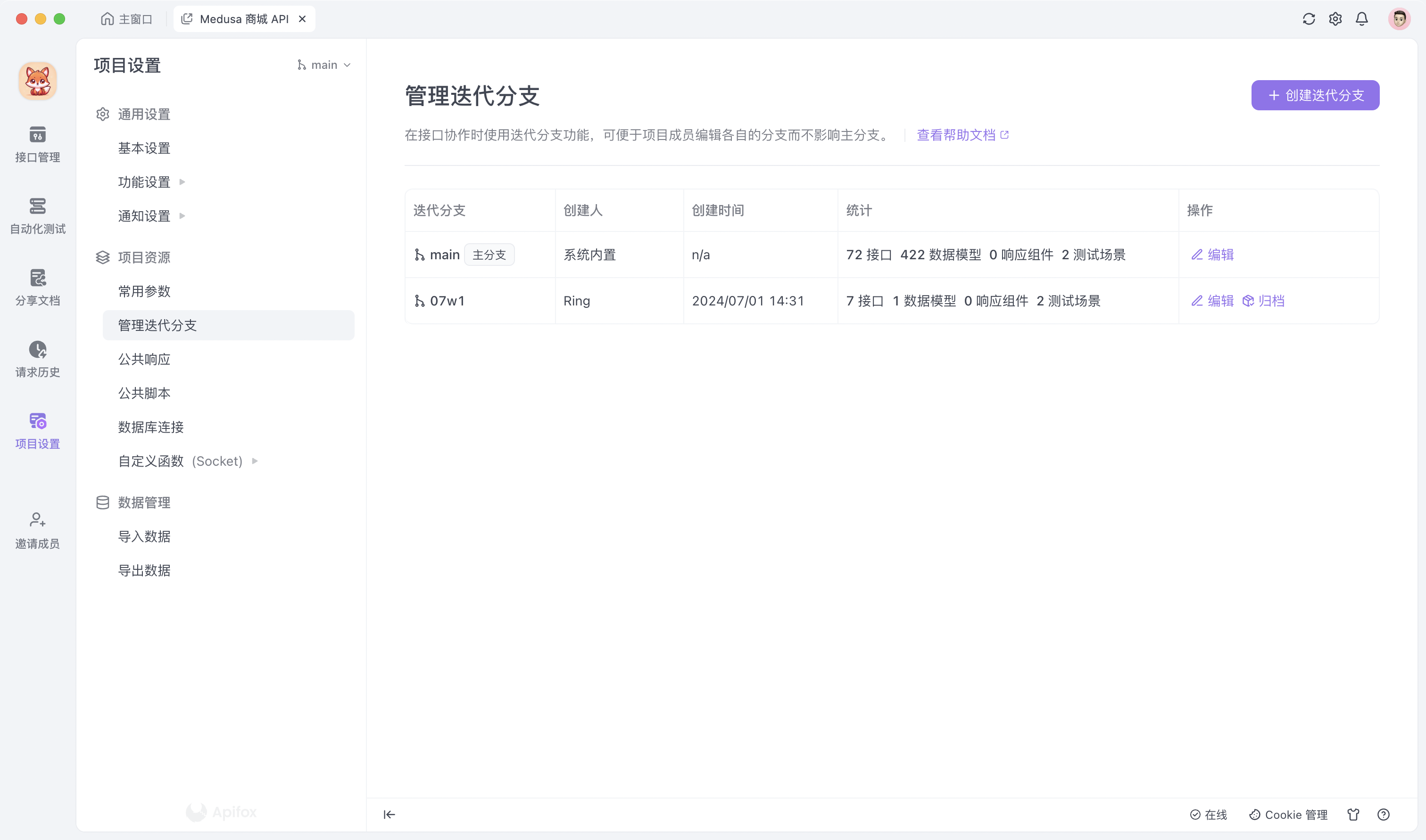 Apifox 管理迭代分支